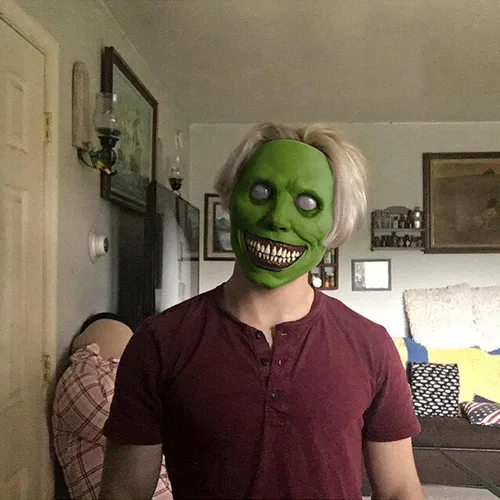 Vista 6 de Máscara de terror de Halloween para adultos, sonrisa, demonio, terror, fantasma, máscara espeluznante del mal de Halloween, máscara de demonio