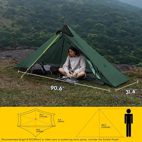 Vista 3 de LANSHAN Tienda de Campaña Ultraligera de 3 Temporadas para Mochilero para 1 Persona o 2 Personas Camping, Trekking, Kayak, Escalada, Senderismo