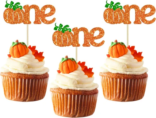 Vista 13 de 24 adornos para cupcakes de calabaza para niños o niñas con purpurina para revelación de género, decoración para cupcakes de calabaza, pies
