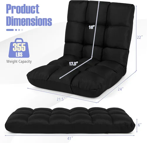 Vista 3 de GIANTEX Sofá de suelo, silla de videojuegos con 14 posiciones ajustables, respaldo acolchado, asiento acolchado para el suelo, silla plegable