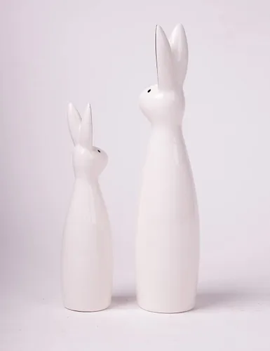 Vista 4 de SEINHIJO Estatua de conejo, escultura de conejo, decoración moderna, regalo de animales para el hogar, Pascua, oficina, cerámica, 11.5 pulgadas