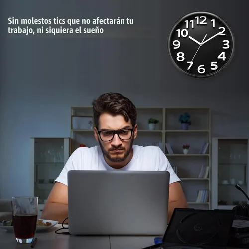 Vista 4 de Plumeet reloj de pared grande de 13 pulgadas, silencioso, sin tictac, de cuarzo, para decoración de sala de estar, estilo moderno, adecuado