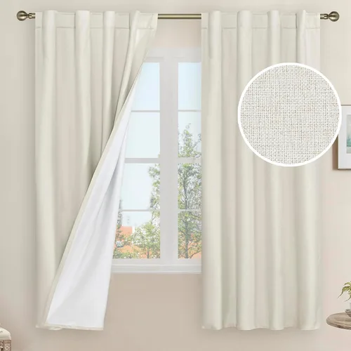 Vista 134 de LAMIT Cortinas opacas cortas de lino de 30 pulgadas para ventanas de cocina sobre el fregadero, cortinas de café texturizadas de lino marfil