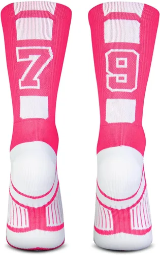 Vista 10 de ChalkTalkSPORTS Calcetines de equipo personalizados - Calcetines con números rosados Elige tu número
