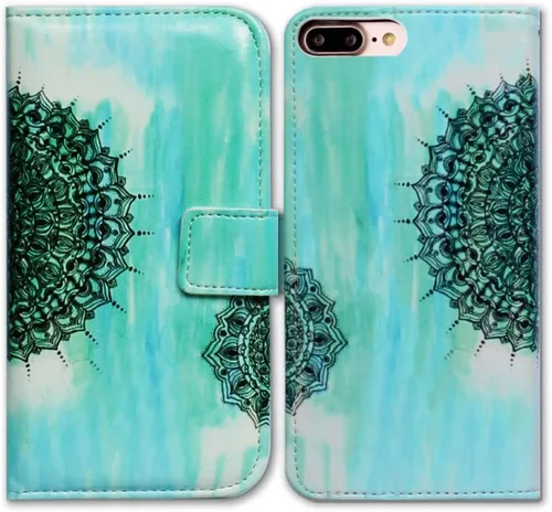 Vista 10 de Bcov Bfun - Funda para iPhone 8 Plus, funda para iPhone 7 Plus, diseño de cachemira brillante con ranura para tarjetas, funda de cuero para iPhone 7