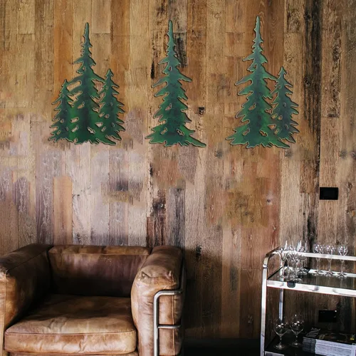 Vista 3 de J-Fly Decoración de árbol de Navidad de metal para colgar en la pared de pino, arte de pared de metal para exteriores, arte de pared de pino, arte