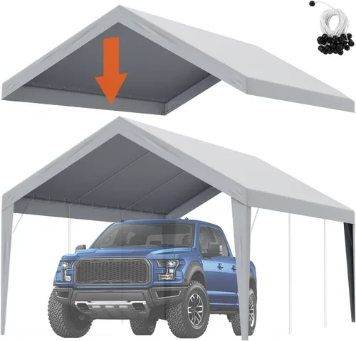 Vista 139 de VEVOR Cobertizo Tienda de Almacenamiento Exterior Portátil Resistente de 6 x 8 x 7 pies, Refugio de Cochera Garaje Impermeable con Puerta Enrollable