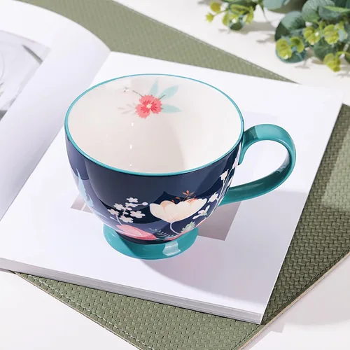 Vista 9 de Taza de Café de Cerámica Grande Hecha a Mano de Otoño (600ml) Linda Taza Vintage de Cereales con Flores para Otoño Taza Acogedora para Regalo