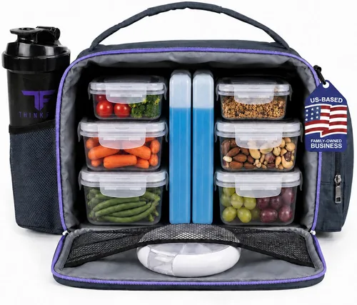 Vista 11 de ThinkFit Lonchera térmica para comida preparada con 6 contenedores para porciones de alimentos sin BPA, reutilizables, aptos para microondas y Negro