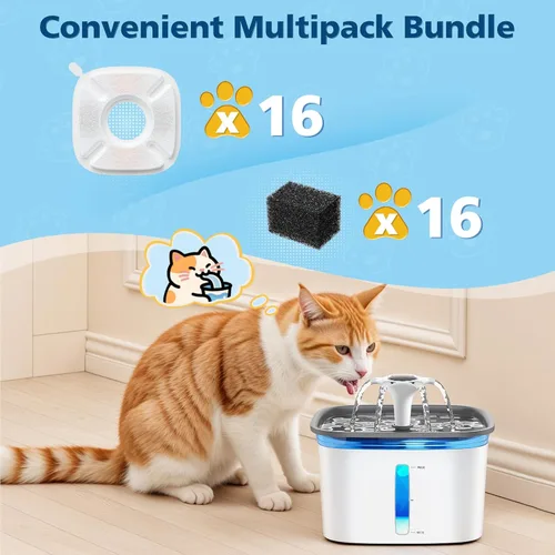 Vista 2 de Paquete de 32 filtros de fuente para mascotas para Veken 95oz/2.8L, 67oz, 85oz, 135oz fuentes de agua para perros y gatos, incluye 16 piezas
