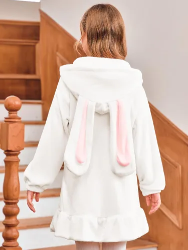 Vista 6 de Batermoon Sudaderas con capucha y orejas de conejito para niñas con cremallera de anime, abrigos de gran