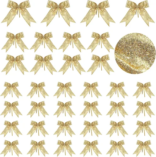 Vista 18 de Waydress 36 piezas de decoración de lazo, adorno de lazo para árbol de Navidad, lazo de cinta con purpurina para guirnalda de corona, manualidades