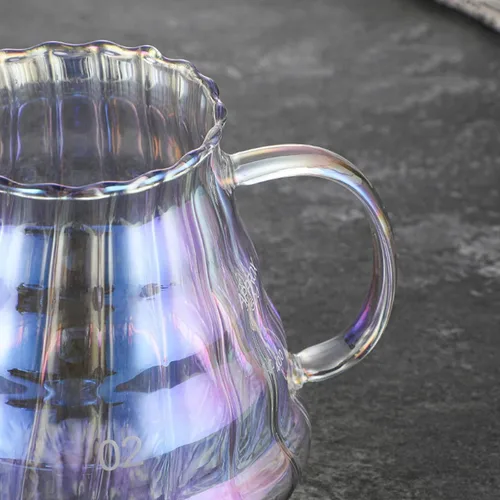 Vista 4 de MISETTO Servidor de café de vidrio iridiscente - Jarra estándar colorida para verter sobre cafetera, olla resistente al calor, 500 ml (17 oz), taza