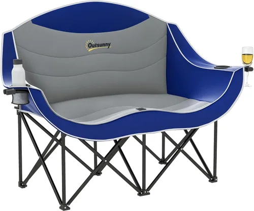 Vista 12 de Outsunny Double Camping Chair for Adults, Padded Folding Camp Chair for 2 Person with Armrest, Wine Glass Holder, Cup Holder, Carry Bag for Outdoor