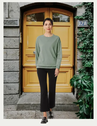 Vista 5 de Tapata Sudaderas de cuello redondo para mujer, suave y cómoda, con hombros caídos, ajuste holgado