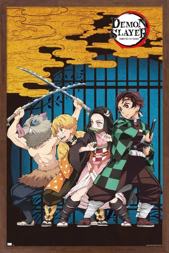 Vista 15 de Trends International Demon Slayer - Póster de pared de arte grupal, 14.725 x 22.375 pulgadas, versión enmarcada de madera de granero
