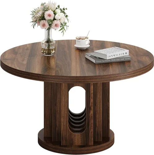 Vista 9 de knoworld Mesa de Centro Redonda de 31.5", Mesa de Centro Circular Pequeña de Madera con Diseño de Panel con Orificio y Empalme, Mesas de Centro
