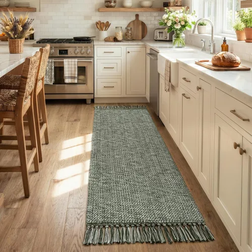 Vista 35 de Collive Alfombra de Baño Negra, 2' x 3' Tejida a Mano Lavable Alfombras Pequeñas de Cocina, Alfombra de Entrada Reversible de Algodón Alfombra