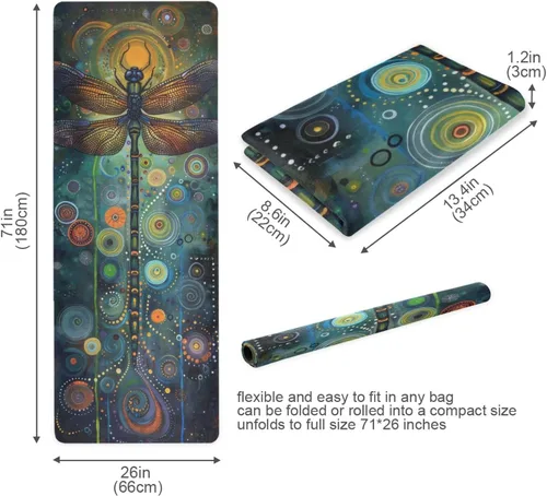 Vista 5 de Dragonfly Painting Yoga Mat Non-Slip Fitness Mat for Pilates, Workout & Home Gym, 71x26 Inch Yoga Mats for Enhanced Yoga Practice