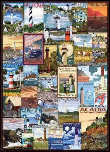 Vista 2 de EuroGraphics Lighthouses Vintage ADS Puzzle (1000 piezas), 6000-0779, azul