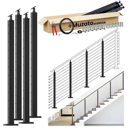 Vista 17 de Muzata Kit de barandilla de cable modular negro de 4 a 8 pies, kit de postes de 42 pulgadas, juego completo de sistema de barandilla de cable