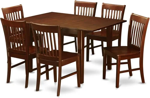 Vista 10 de HomeStock El juego de mesa de comedor moderno de 7 piezas consta de una mesa rectangular de madera y 6 sillas tapizadas de tela de lino café, 36 x