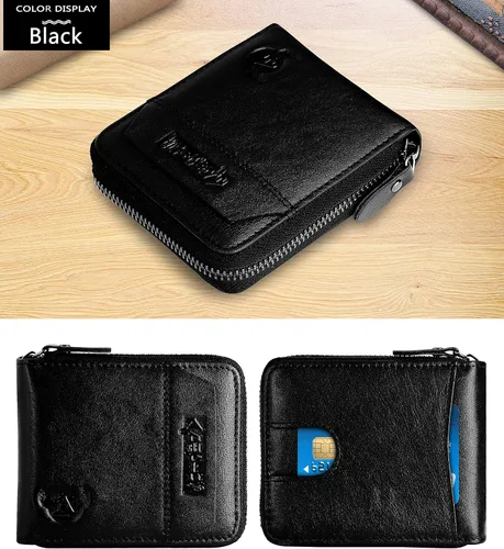 Vista 45 de Admetus - Cartera de piel auténtica para hombre con cremallera, plegable