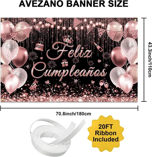 Vista 3 de Avezano Cartel de Feliz Cumpleaños para decoración de fiesta de cumpleaños mexicana, telón de fondo, fiesta española, fondo de fiesta de cumpleaños