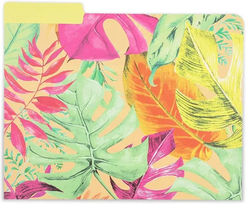 Vista 6 de Paper Junkie Carpetas decorativas para archivos, paquete de 12, tamaño carta, tropical, carpetas y bolsillos de cartulina, pestañas de corte 1/3
