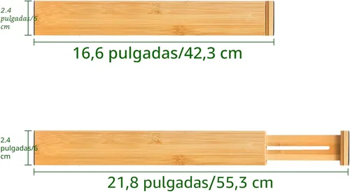 Vista 4 de VaeFae Paquete de 6 separadores de cajones de bambú ajustables, organizador de cajones expandible para utensilios de cocina, ropa, baño, oficina, se