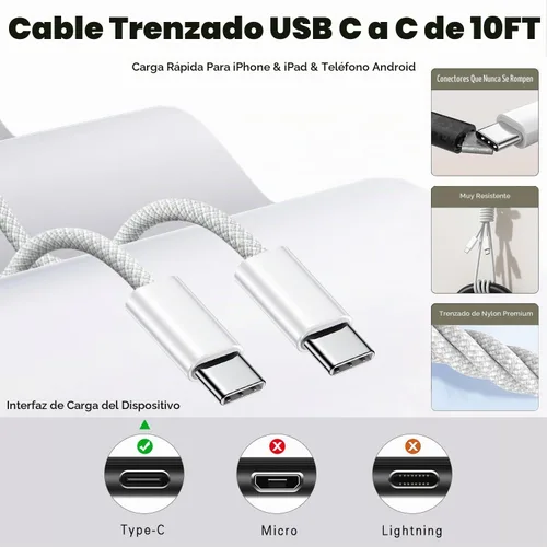 Vista 6 de Cargador para iPhone 17 de carga rápida, bloque de cargador USB C de 4 puertos, paquete de 2 cargadores de Apple de 40 W con cable trenzado USB C a
