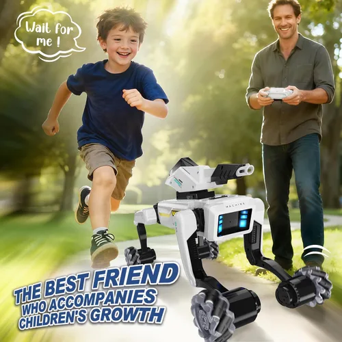 Vista 5 de Kit de perro robot 3 en 1 con ruedas, más de 30 acciones biónicas, voz y control remoto, movimientos programables, batería recargable, juguete