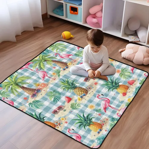 Vista 6 de Coral Tropical Gingham - Tapete suave y grueso para gimnasio y actividades para el suelo, cómodo tapete de gimnasio para bebés y niños pequeños, 50