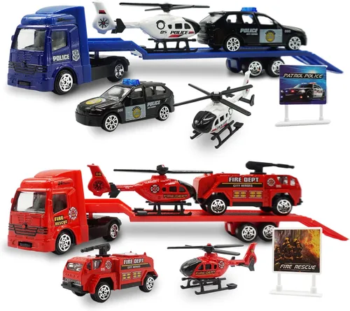 Vista 8 de OTONOPI Camión de transporte de automóviles, construcción de autos fundidos a presión, juego de vehículos de juego, camión portador con minicúa