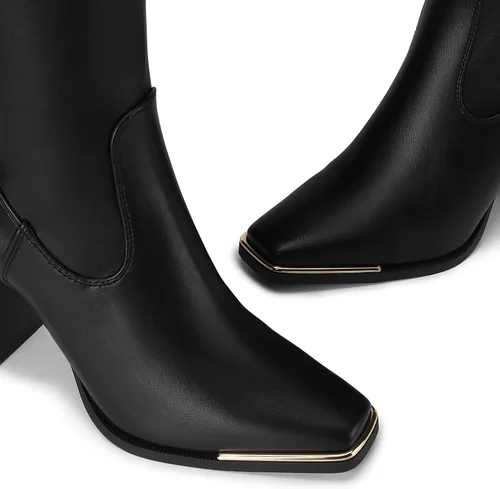 Vista 4 de DREAM PAIRS Botas por encima de la rodilla para mujer, con puntera cuadrada alta, tacón alto, largas y sexys, botas de otoño, Metálico