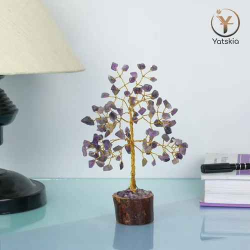 Vista 5 de YATSKIA Árbol de cristal de amatista - Decoración de piedras preciosas - Bonsái de dinero de Feng Shui - Amatista natural - Árbol de gemas de cristal