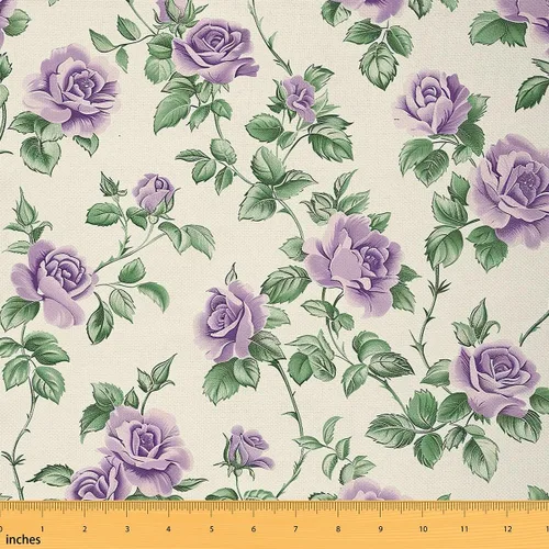 Vista 12 de The Yard - Tela de rosa rosa de estilo romántico floral para amantes de la costura, flores de jardín botánico, hojas de tela para decoración