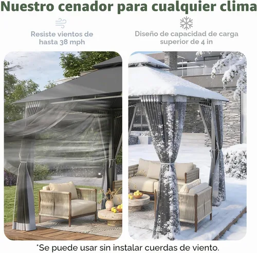 Vista 5 de Aoxun Gazebo de 8 x 8 con doble techo y mosquitera, tienda de campaña para exteriores de alta resistencia, tienda de campaña para patio
