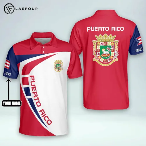Vista 6 de LASFOUR Polo personalizado de Puerto Rico para hombres, camisetas personalizadas de Puerto Rico para hombres, camisas del orgullo puertorriqueño