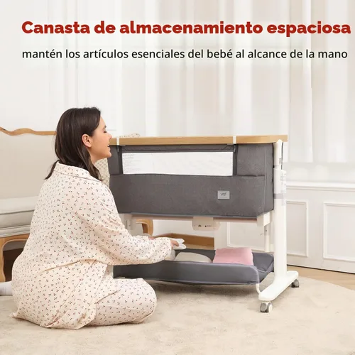 Vista 9 de VaVaSoo Cuna Eléctrica con Balancín para Bebé, Cuna Automática al Lado de la Cama que se Balancea Sola, 3 Movimientos, Rodamiento Automático, Cuna