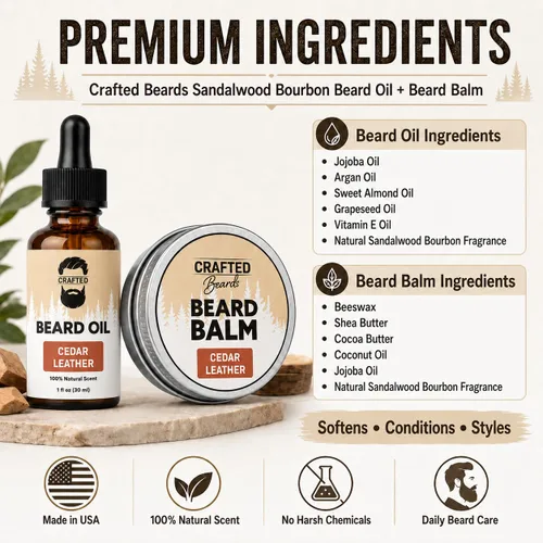 Vista 9 de Juego de aceite y bálsamo para barba, cuidado de la barba más suave, suave e hidratado, aroma de madera de cedro, regalo para hombres