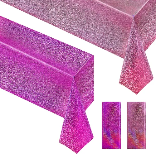 Vista 28 de Just Shimmer Mantel holográfico azul claro de 40" x 108" Decoración de fiesta rosa fuerte Día de San Valentín Fiesta de cumpleaños Decoración