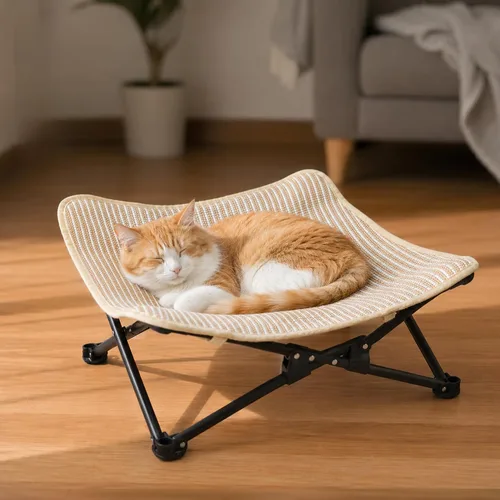 Vista 9 de PETKARAY Cama para Gatos Plegable y Elevada, Muebles de Salón Esponjosos para Gatito con Marco de Metal, Cama Colgante Elevada para Gatos