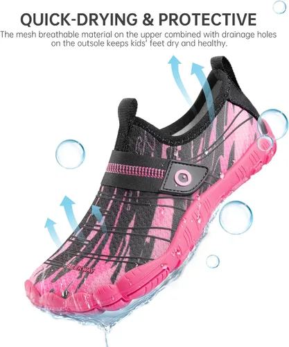 Vista 2 de SEEKWAY Zapatos de agua descalzos para niños, puntera ancha y zapatos de arena de secado rápido para niños pequeños para senderismo, natación