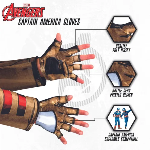 Vista 2 de Jazwares Marvel - Guantes de Capitán América para niños, con licencia oficial del Capitán América, guantes de réplica de poliéster con diseño