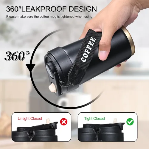 Vista 4 de FrutPunch Termo térmico de café de viaje con tapa, termo de café de acero inoxidable 316 con aislamiento al vacío de doble pared, mantiene