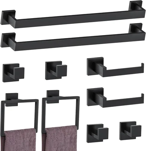 Vista 8 de Juego de accesorios de baño de 10 piezas en oro cepillado Juego de barra de toallas doradas, toallero/estante para baño, juego de accesorios de baño