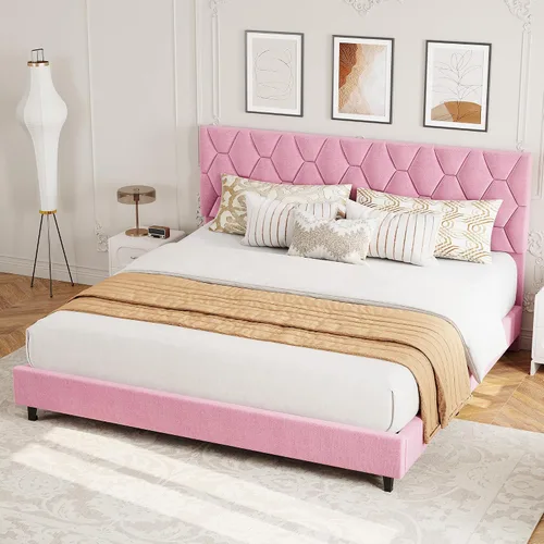 Vista 14 de GarveeHome Marco de Cama de Plataforma Tamaño Twin con Cabecera Tapizada y Soporte de Listones de Madera, Base de Colchón Tapizada/No Necesita Beige