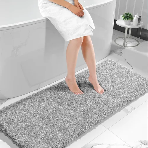 Vista 76 de Yimobra Alfombras de baño en negro y blanco antideslizantes lavables, tapetes de baño ultra suaves y absorbentes de agua, alfombra de ducha suave