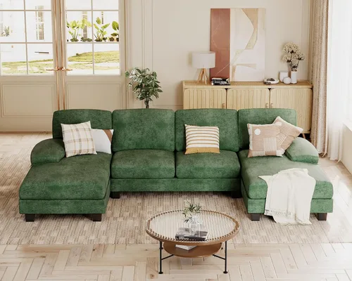 Vista 15 de JUMMICO Sofás Seccionales para Sala de Estar, Sofá en Forma de U con Tela de Chenilla, Sofá Moderno de 4 Asientos con Almohadas Removibles para Gris